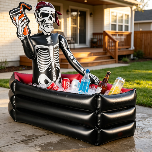 💀 Inflatable Skeleton Pirate Drink Cooler | Halloween Party Ice Bucket Float for Pool & Movie Night