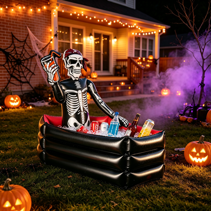 💀 Inflatable Skeleton Pirate Drink Cooler | Halloween Party Ice Bucket Float for Pool & Movie Night