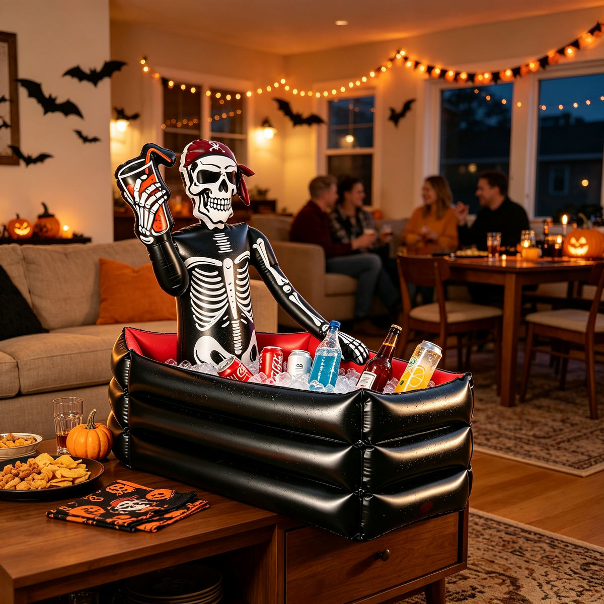 💀 Inflatable Skeleton Pirate Drink Cooler | Halloween Party Ice Bucket Float for Pool & Movie Night