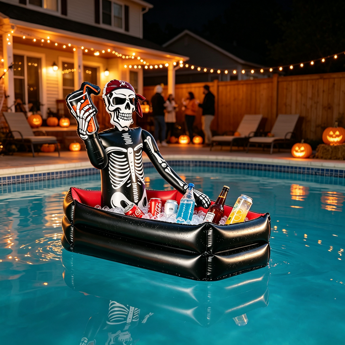 💀 Inflatable Skeleton Pirate Drink Cooler | Halloween Party Ice Bucket Float for Pool & Movie Night