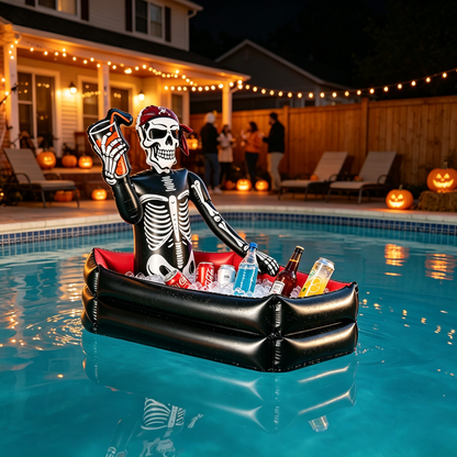 💀 Inflatable Skeleton Pirate Drink Cooler | Halloween Party Ice Bucket Float for Pool & Movie Night