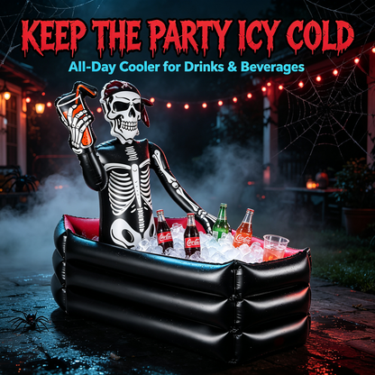 💀 Inflatable Skeleton Pirate Drink Cooler | Halloween Party Ice Bucket Float for Pool & Movie Night