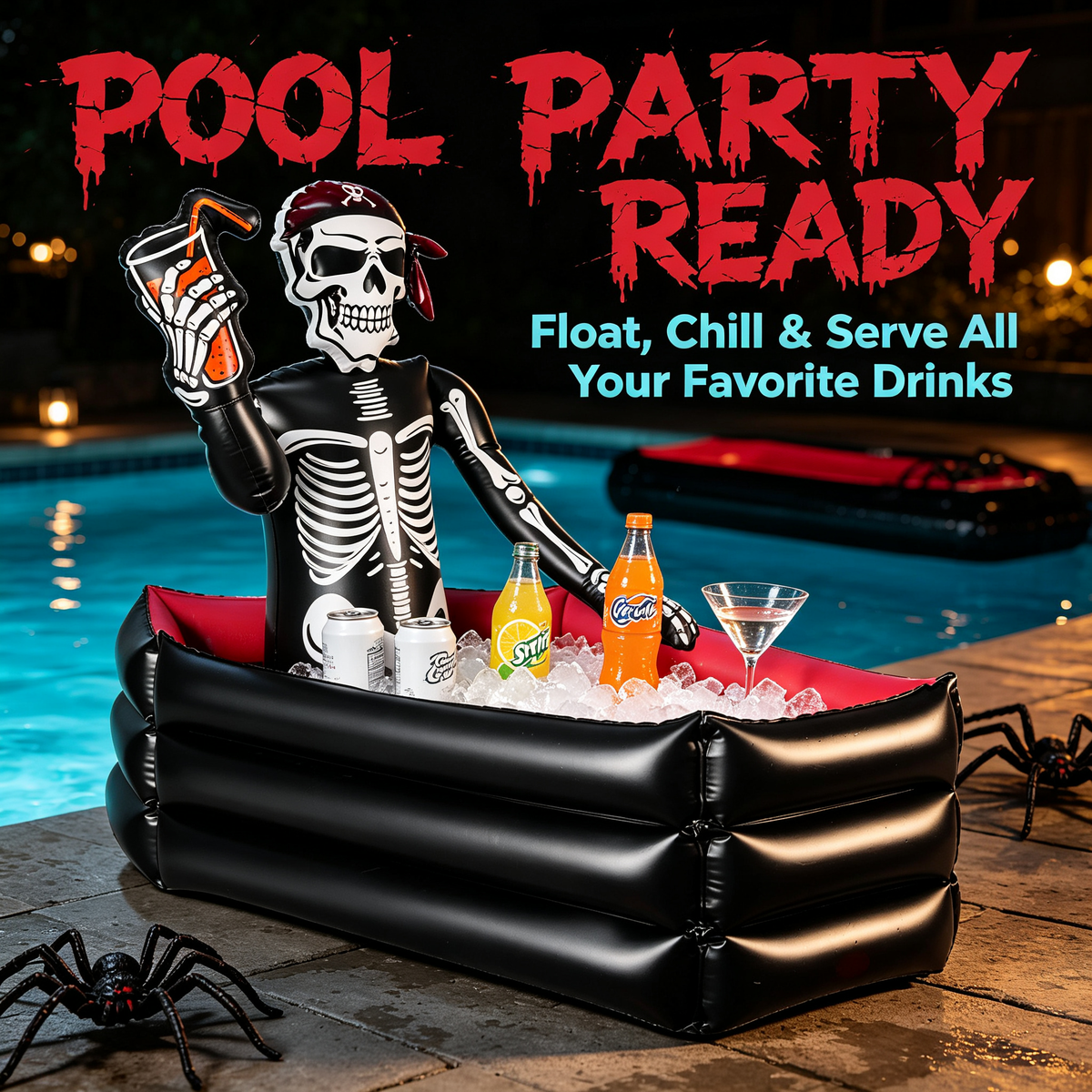 💀 Inflatable Skeleton Pirate Drink Cooler | Halloween Party Ice Bucket Float for Pool & Movie Night