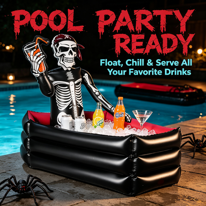 💀 Inflatable Skeleton Pirate Drink Cooler | Halloween Party Ice Bucket Float for Pool & Movie Night