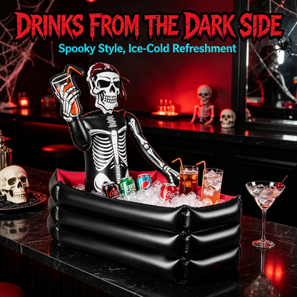 💀 Inflatable Skeleton Pirate Drink Cooler | Halloween Party Ice Bucket Float for Pool & Movie Night