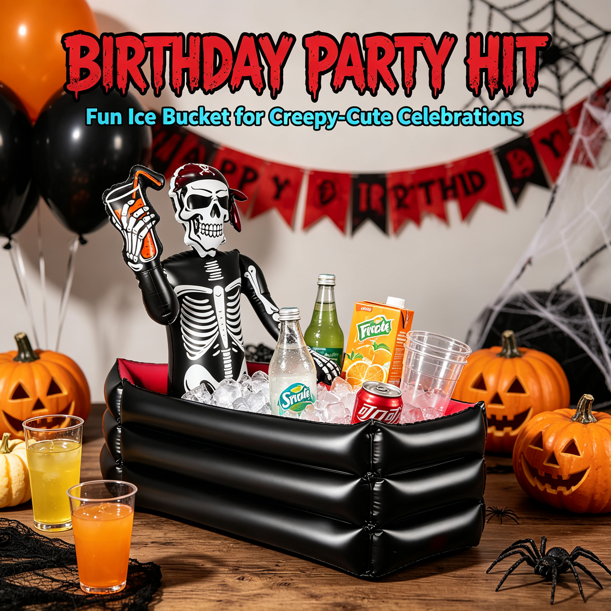 💀 Inflatable Skeleton Pirate Drink Cooler | Halloween Party Ice Bucket Float for Pool & Movie Night