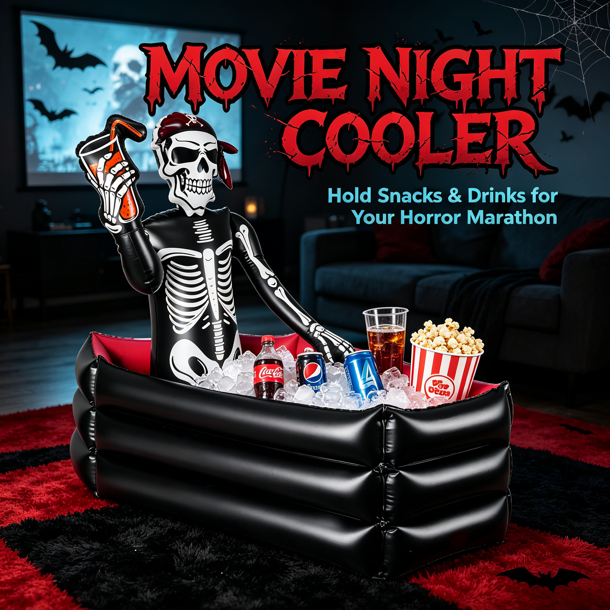 💀 Inflatable Skeleton Pirate Drink Cooler | Halloween Party Ice Bucket Float for Pool & Movie Night
