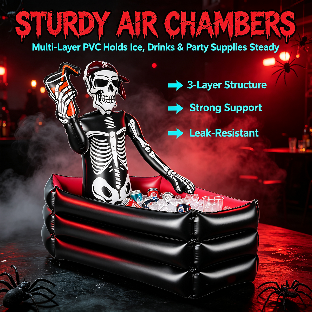 💀 Inflatable Skeleton Pirate Drink Cooler | Halloween Party Ice Bucket Float for Pool & Movie Night