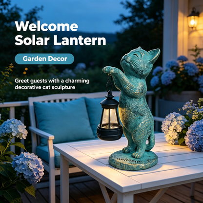 🐈 Solar Cat Statue Garden Decor 🏡 Waterproof Resin Kitten Figurine with Solar Lantern Outdoor Yard Porch Welcome Light