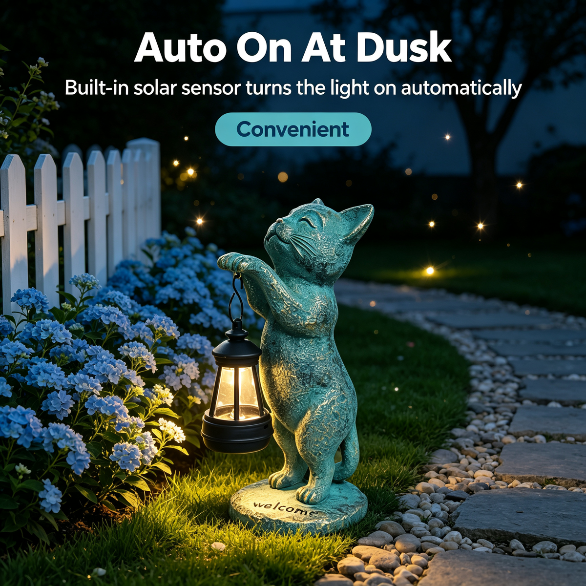 🐈 Solar Cat Statue Garden Decor 🏡 Waterproof Resin Kitten Figurine with Solar Lantern Outdoor Yard Porch Welcome Light