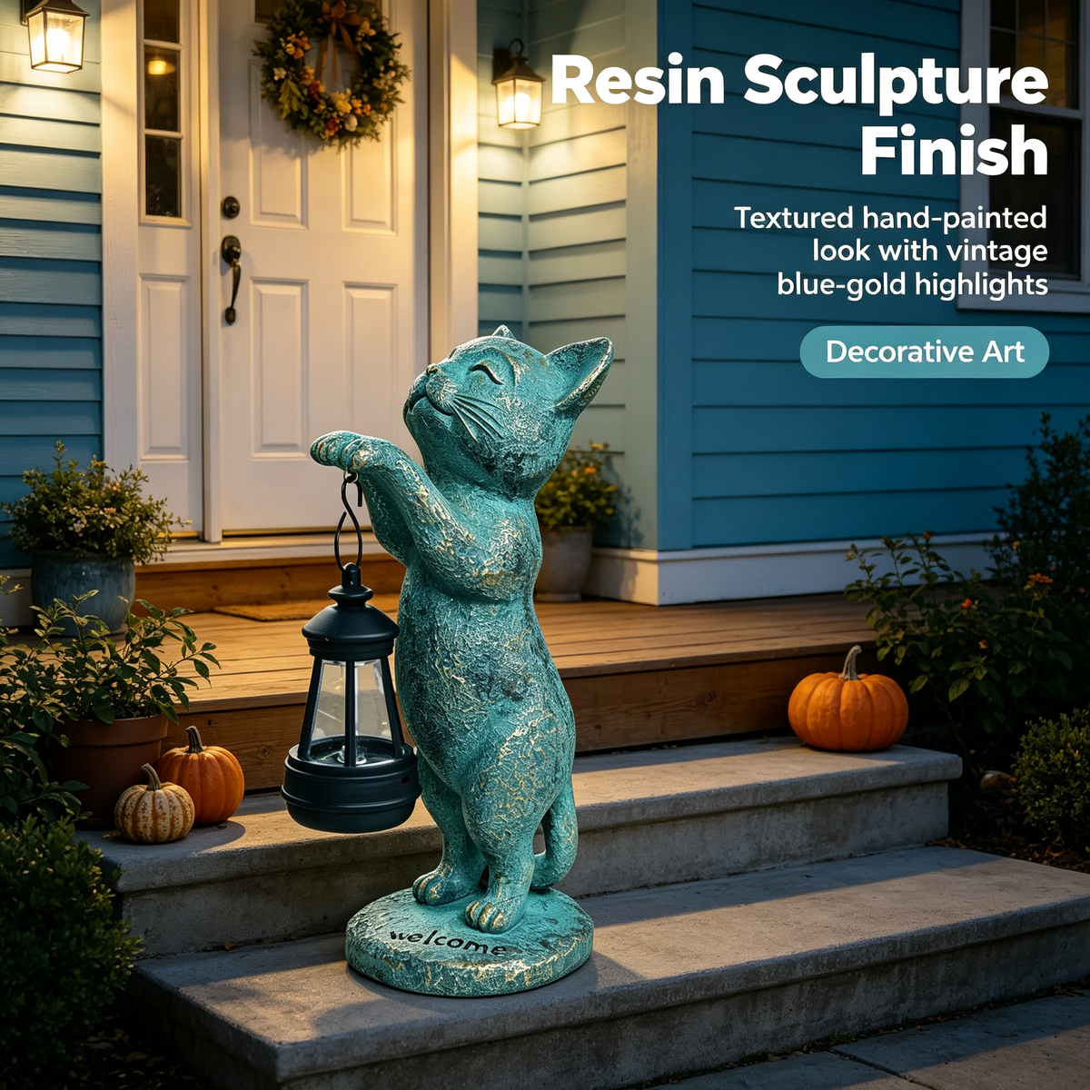 🐈 Solar Cat Statue Garden Decor 🏡 Waterproof Resin Kitten Figurine with Solar Lantern Outdoor Yard Porch Welcome Light