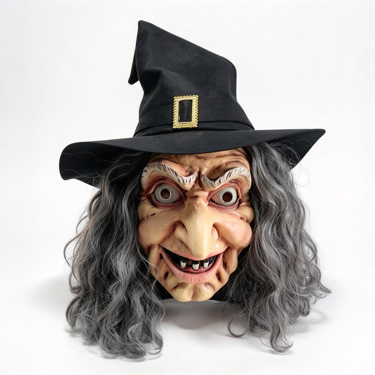 🎃 Halloween Scary Old Witch Mask with Hat & Grey Hair, Realistic Latex Full Head Mask for Cosplay Party Costume