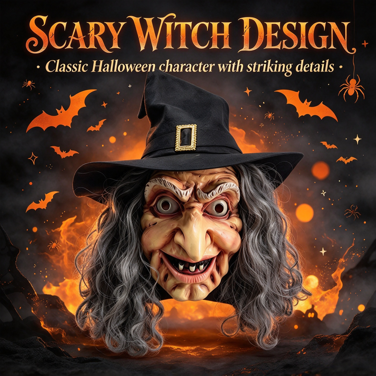 🎃 Halloween Scary Old Witch Mask with Hat & Grey Hair, Realistic Latex Full Head Mask for Cosplay Party Costume