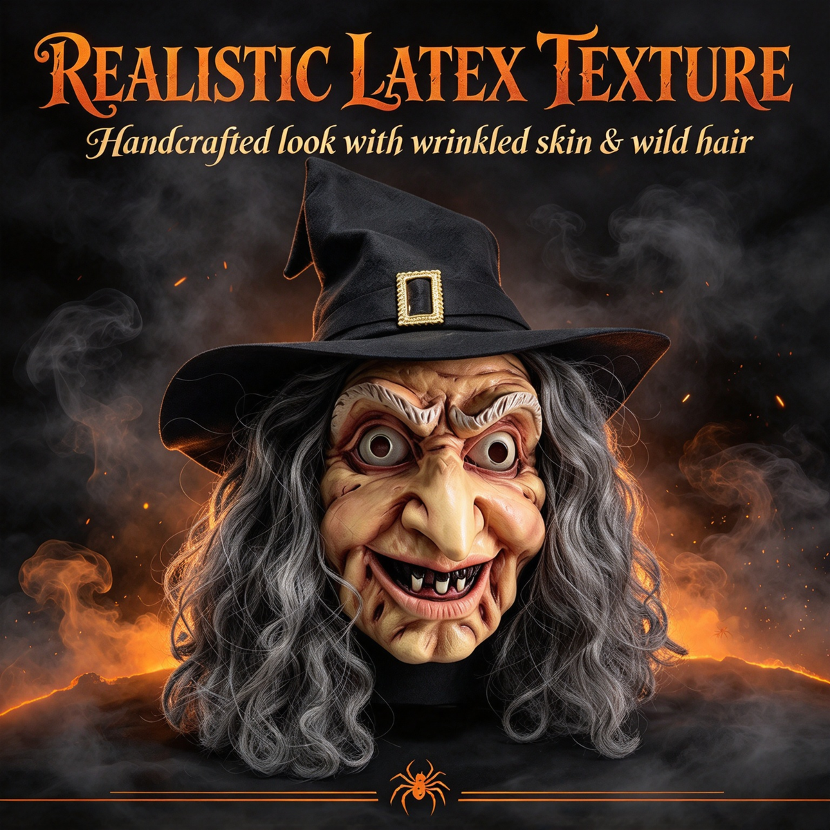 🎃 Halloween Scary Old Witch Mask with Hat & Grey Hair, Realistic Latex Full Head Mask for Cosplay Party Costume