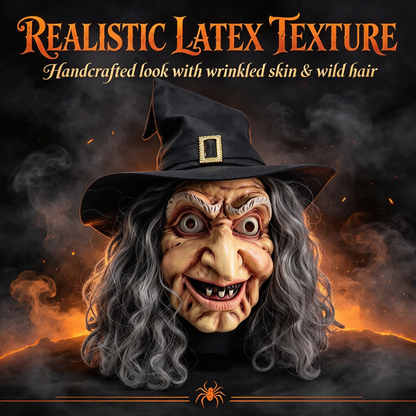 🎃 Halloween Scary Old Witch Mask with Hat & Grey Hair, Realistic Latex Full Head Mask for Cosplay Party Costume