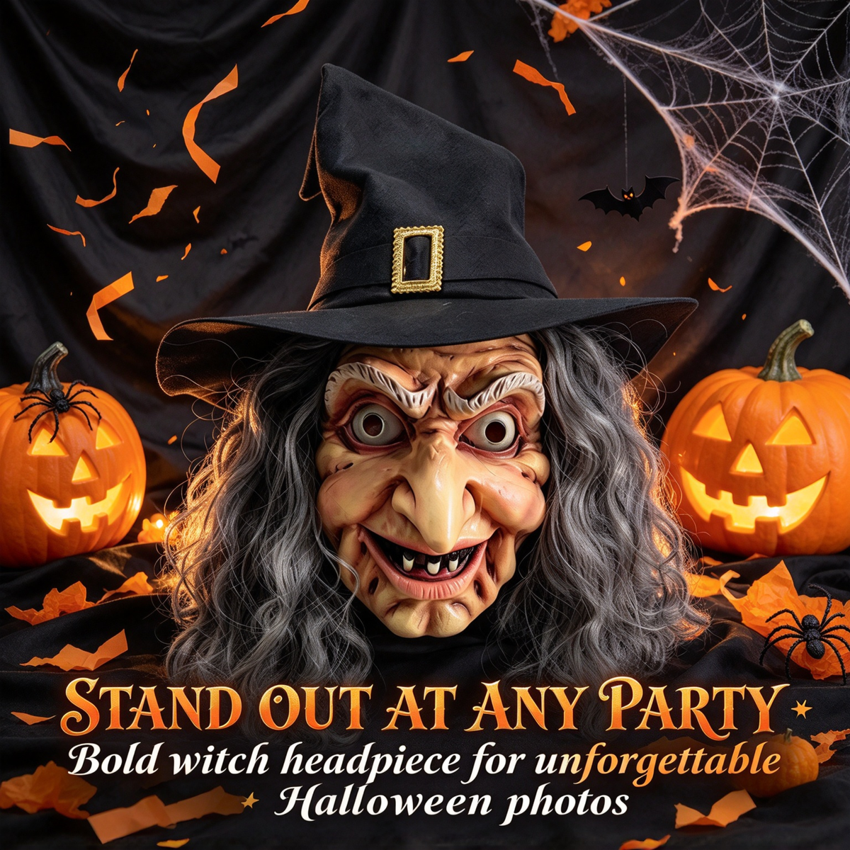 🎃 Halloween Scary Old Witch Mask with Hat & Grey Hair, Realistic Latex Full Head Mask for Cosplay Party Costume