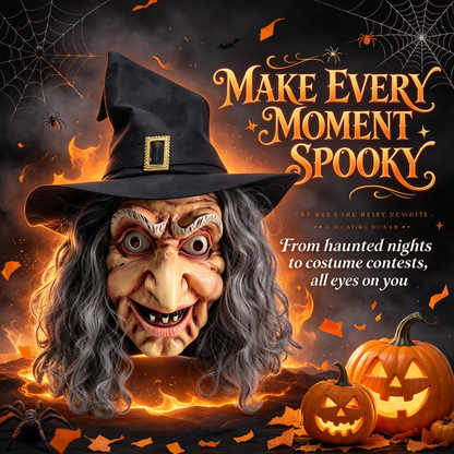 🎃 Halloween Scary Old Witch Mask with Hat & Grey Hair, Realistic Latex Full Head Mask for Cosplay Party Costume