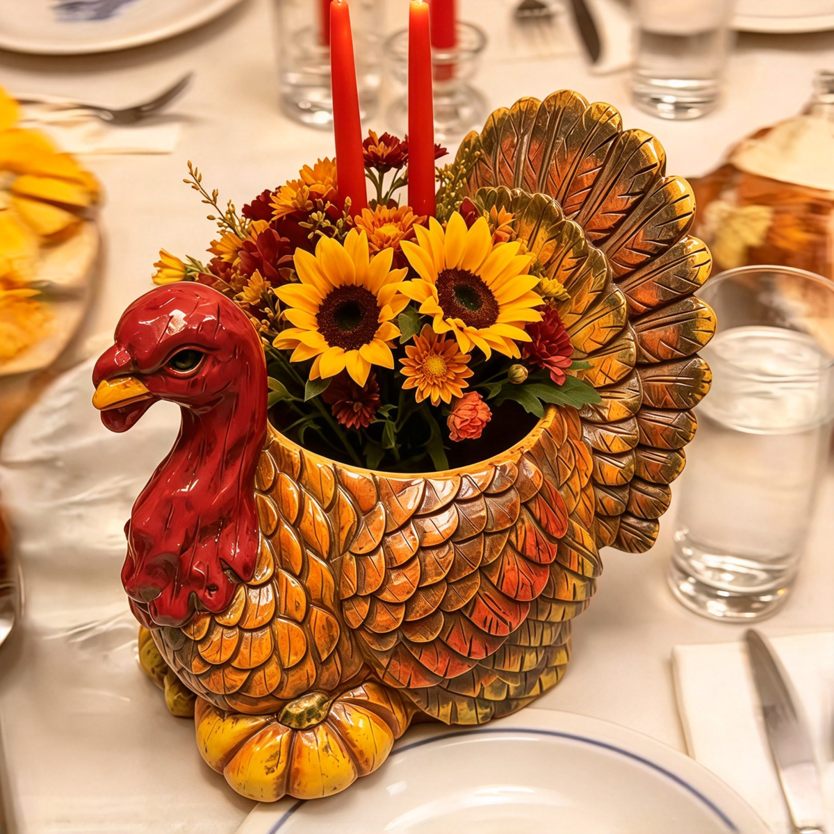 🦃 Thanksgiving Turkey Ceramic Planter Pot, 3 Styles Animal Figurine Planter, Cardinal Bird & Snail Succulent Flower Pot, Fall Table Centerpiece Home Decor