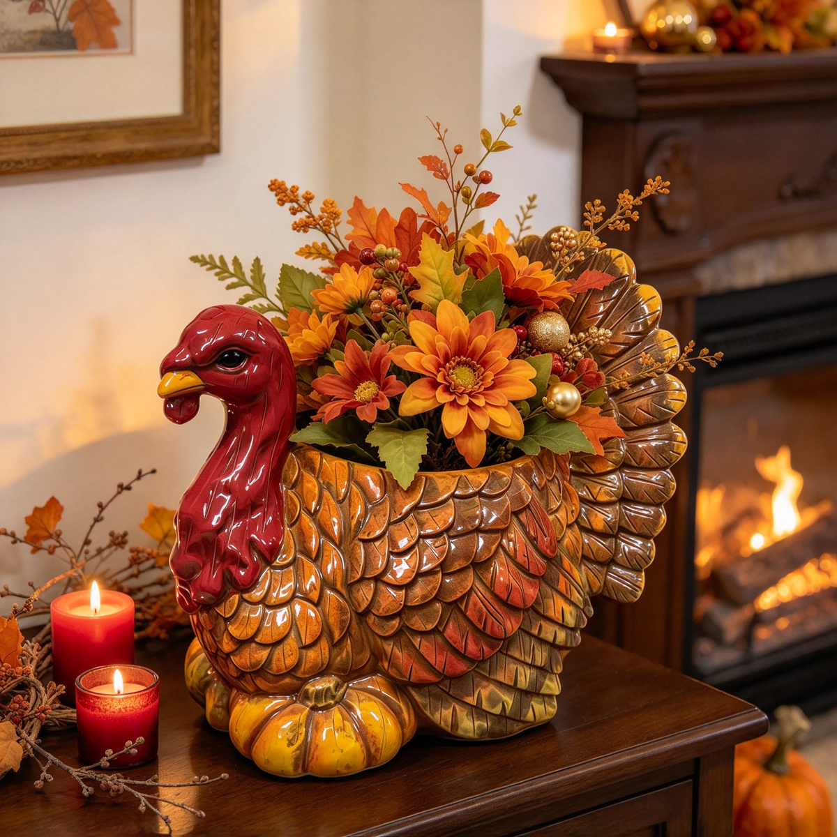 🦃 Thanksgiving Turkey Ceramic Planter Pot, 3 Styles Animal Figurine Planter, Cardinal Bird & Snail Succulent Flower Pot, Fall Table Centerpiece Home Decor