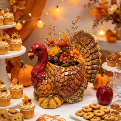 🦃 Thanksgiving Turkey Ceramic Planter Pot, 3 Styles Animal Figurine Planter, Cardinal Bird & Snail Succulent Flower Pot, Fall Table Centerpiece Home Decor