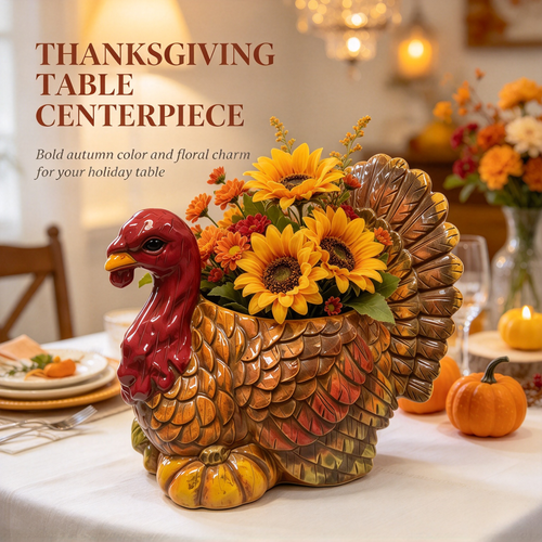 🦃 Thanksgiving Turkey Ceramic Planter Pot, 3 Styles Animal Figurine Planter, Cardinal Bird & Snail Succulent Flower Pot, Fall Table Centerpiece Home Decor