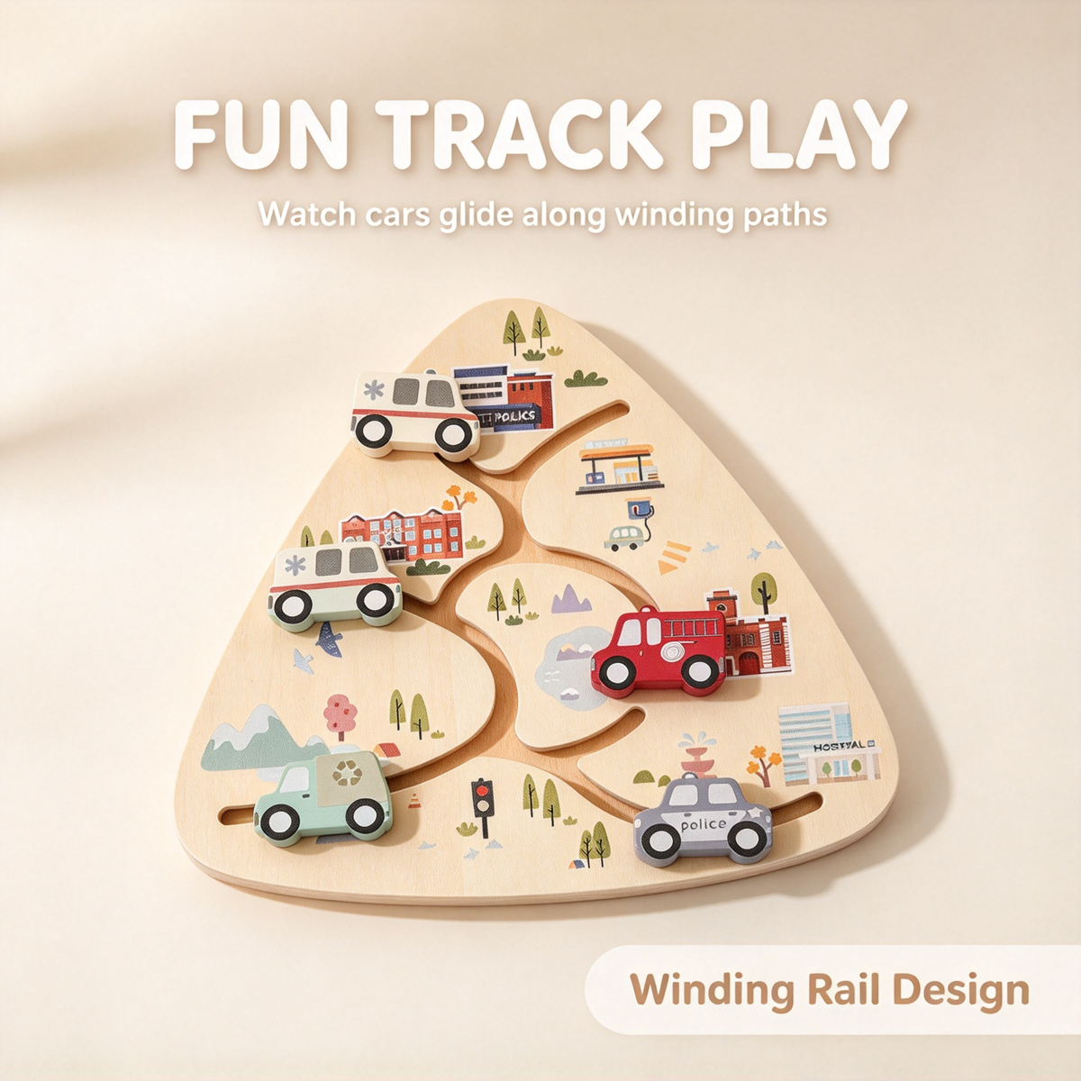🏎️ Triangle Wooden Slide Car Puzzle for Toddlers