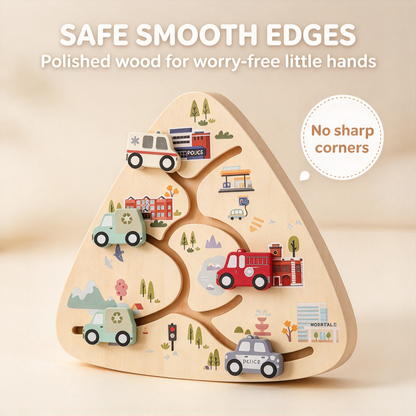 🏎️ Triangle Wooden Slide Car Puzzle for Toddlers