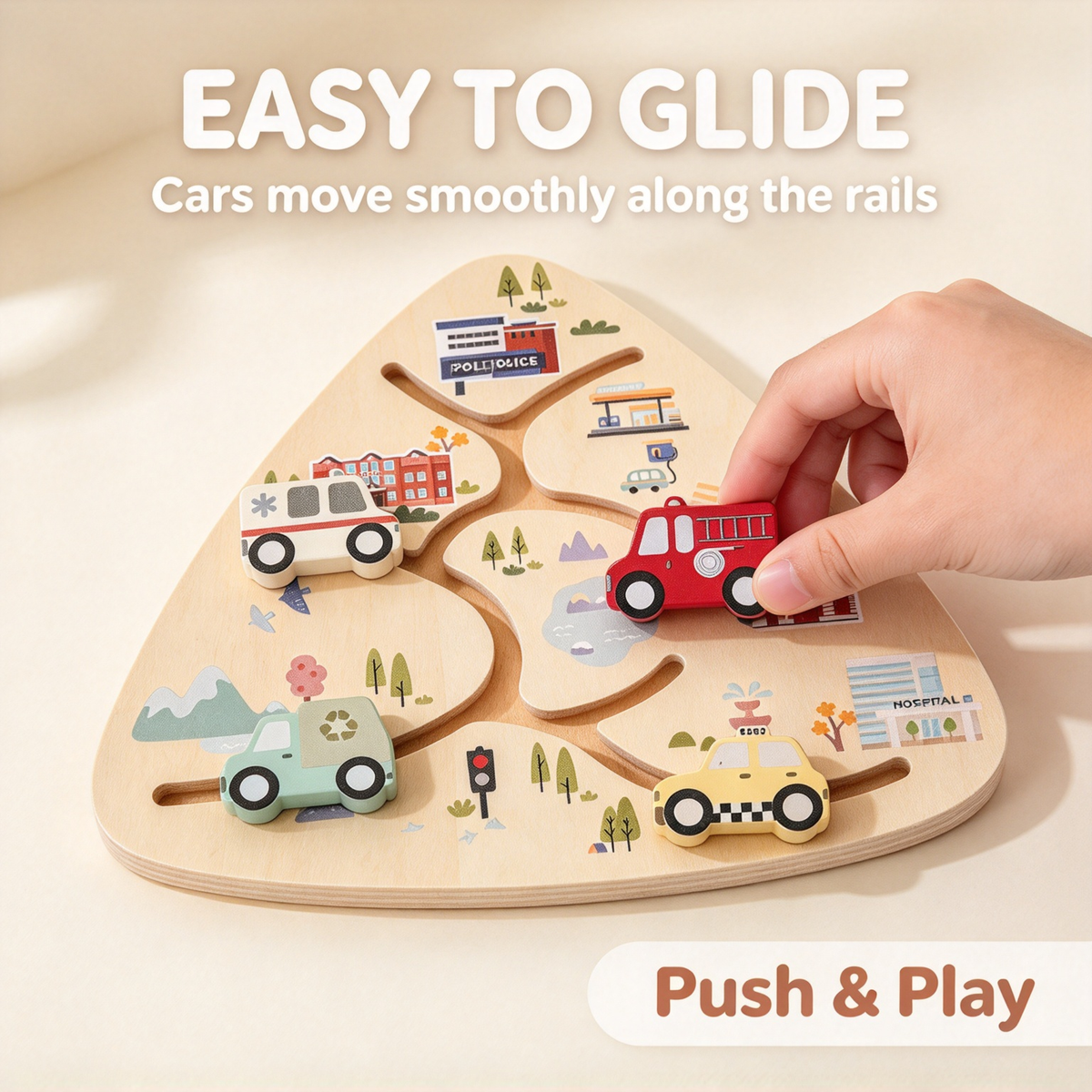 🏎️ Triangle Wooden Slide Car Puzzle for Toddlers