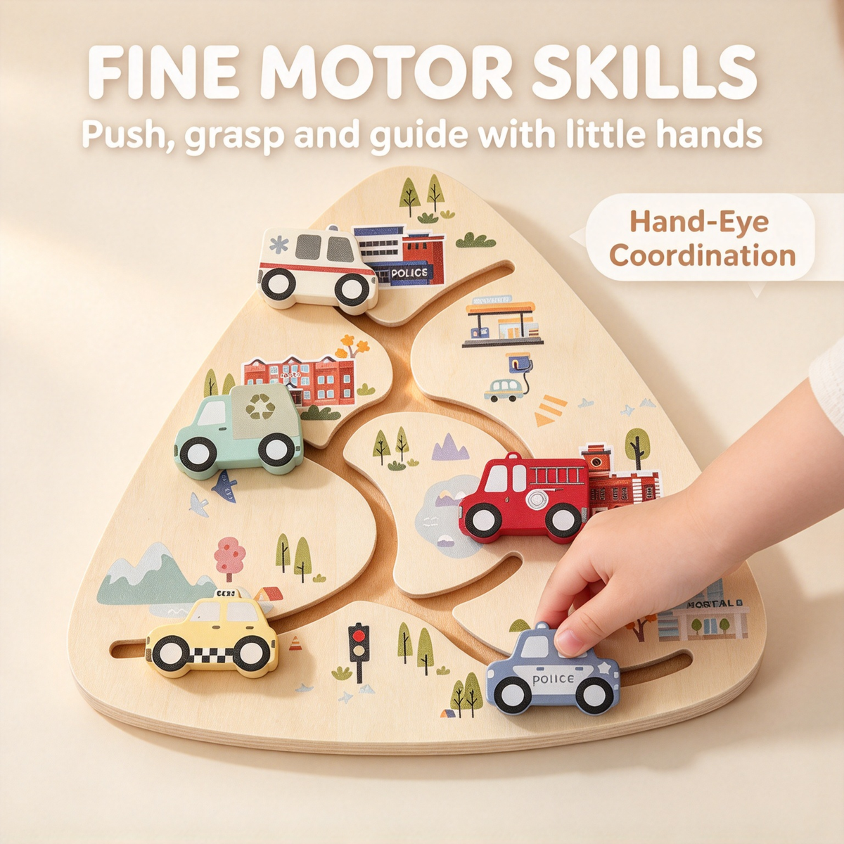 🏎️ Triangle Wooden Slide Car Puzzle for Toddlers