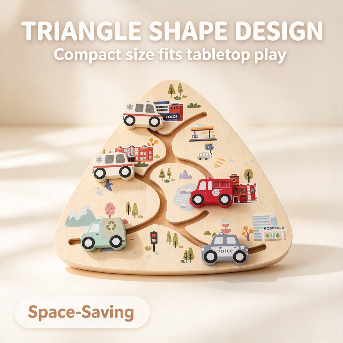 🏎️ Triangle Wooden Slide Car Puzzle for Toddlers