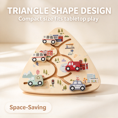 🏎️ Triangle Wooden Slide Car Puzzle for Toddlers
