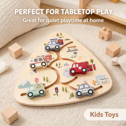 🏎️ Triangle Wooden Slide Car Puzzle for Toddlers