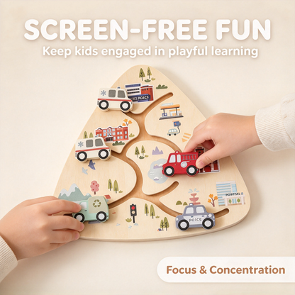🏎️ Triangle Wooden Slide Car Puzzle for Toddlers