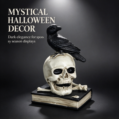 💀 Gothic Raven & Skull Resin Figurine Tabletop Ornament