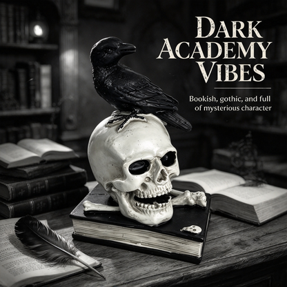 💀 Gothic Raven & Skull Resin Figurine Tabletop Ornament