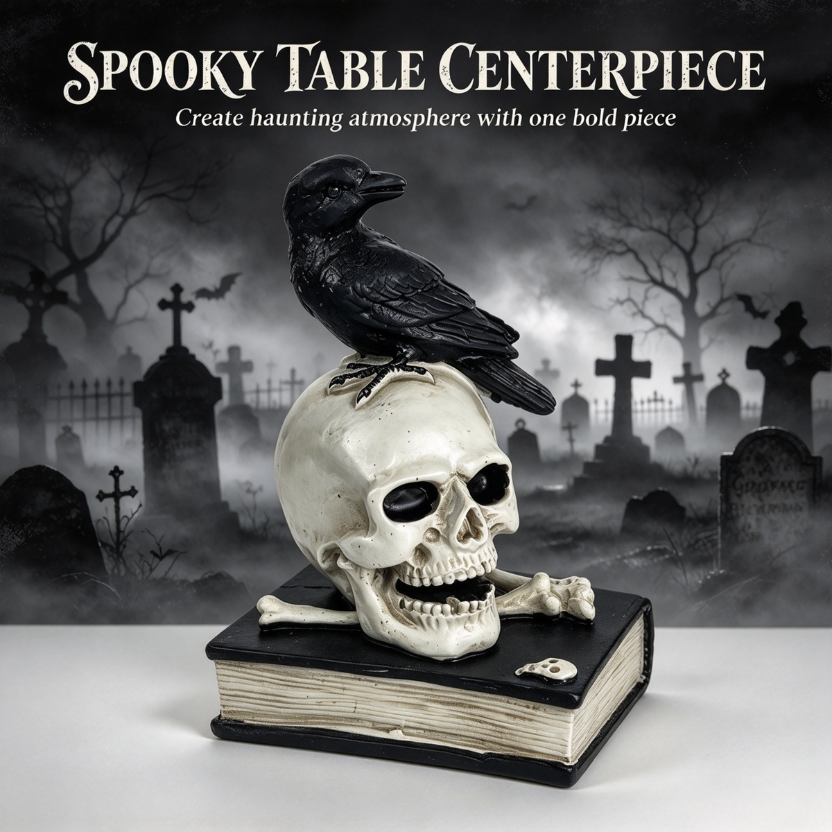 💀 Gothic Raven & Skull Resin Figurine Tabletop Ornament