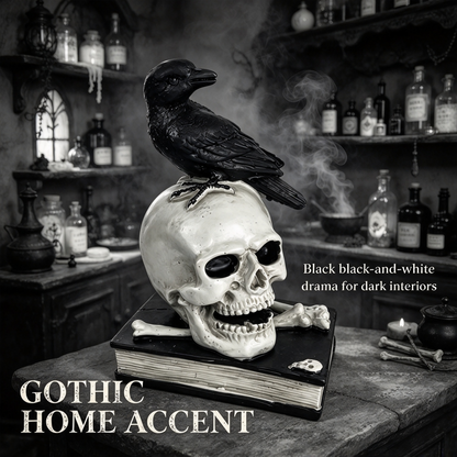💀 Gothic Raven & Skull Resin Figurine Tabletop Ornament