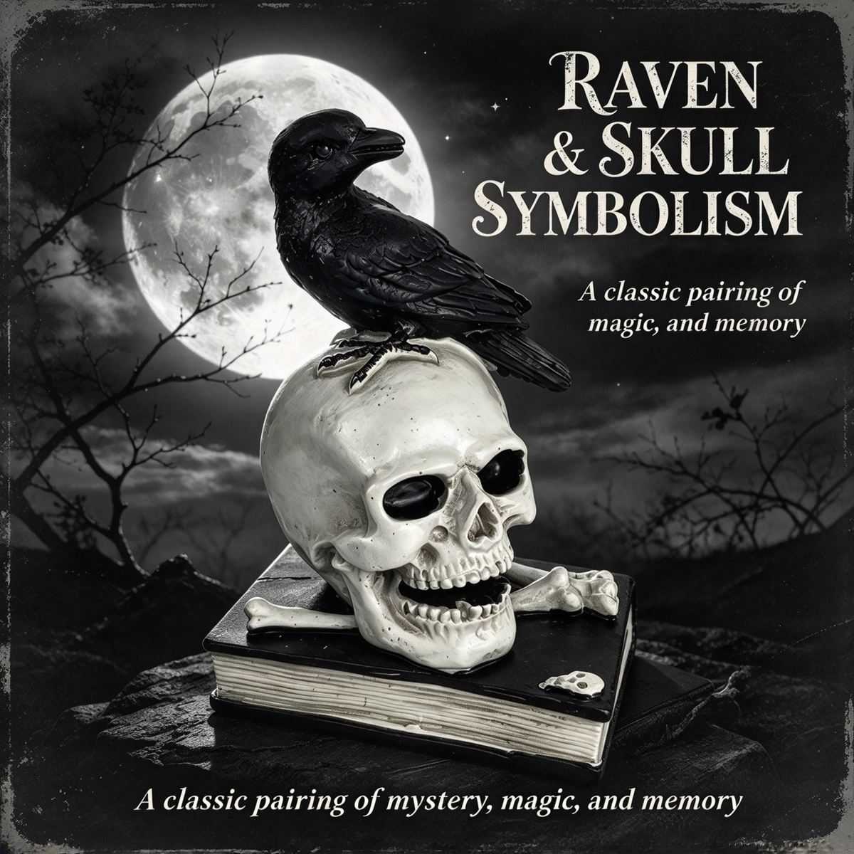 💀 Gothic Raven & Skull Resin Figurine Tabletop Ornament
