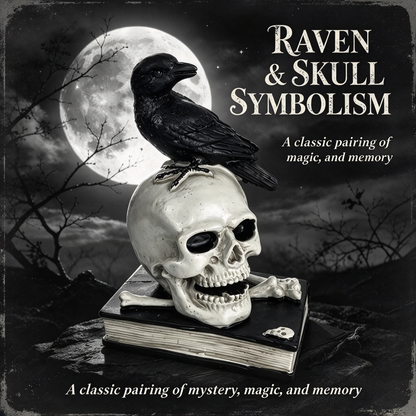 💀 Gothic Raven & Skull Resin Figurine Tabletop Ornament