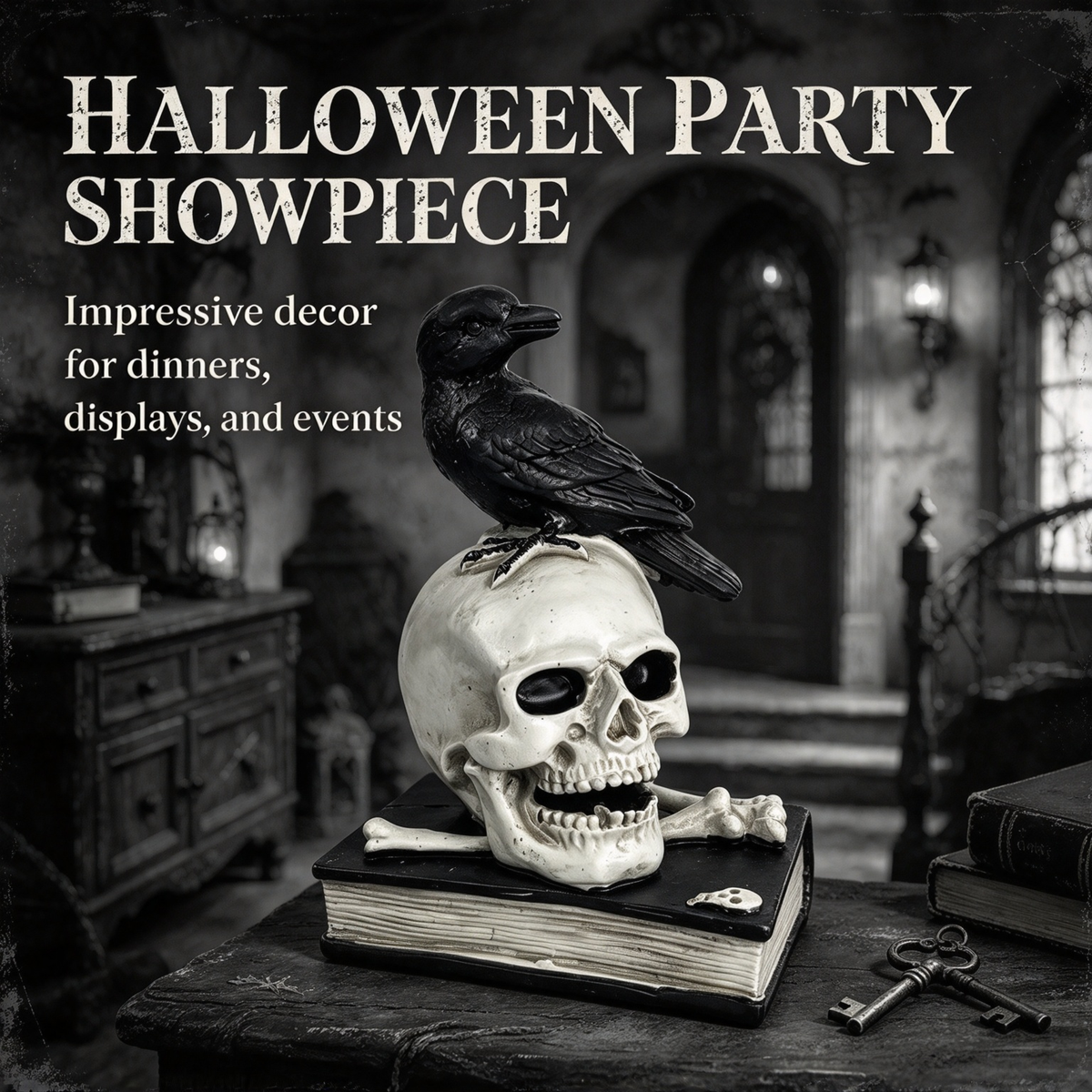 💀 Gothic Raven & Skull Resin Figurine Tabletop Ornament