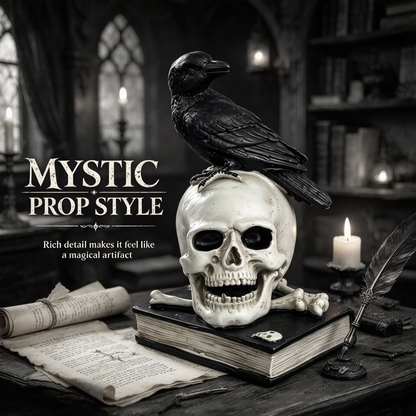 💀 Gothic Raven & Skull Resin Figurine Tabletop Ornament