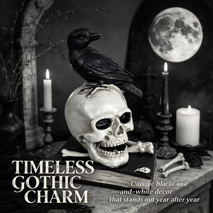 💀 Gothic Raven & Skull Resin Figurine Tabletop Ornament