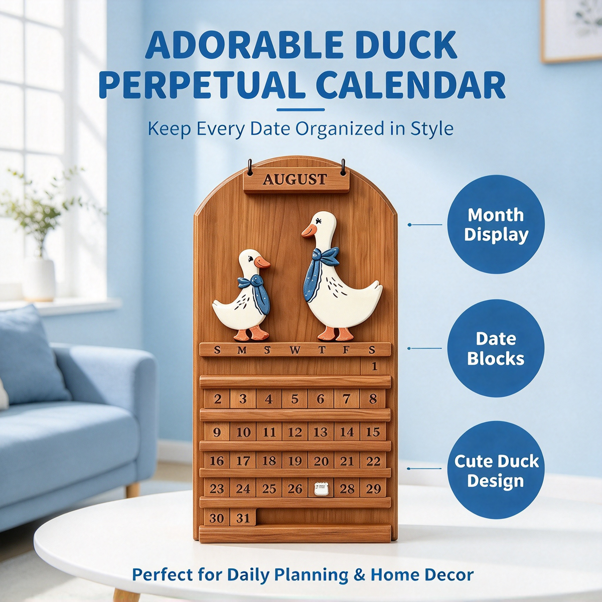 🦆Duck Wooden Perpetual Wall Calendar | Farmhouse Home Decor