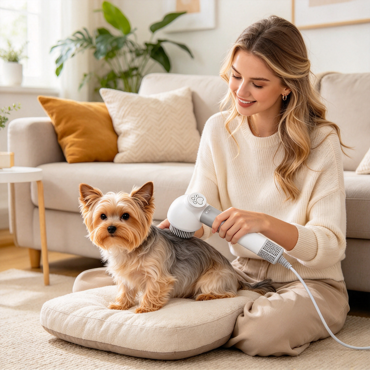 🐶2‑in‑1 Pet Grooming Dryer Brush | Low Noise Portable Dog Cat Hair Blow Dryer for Home Pet Bath Grooming