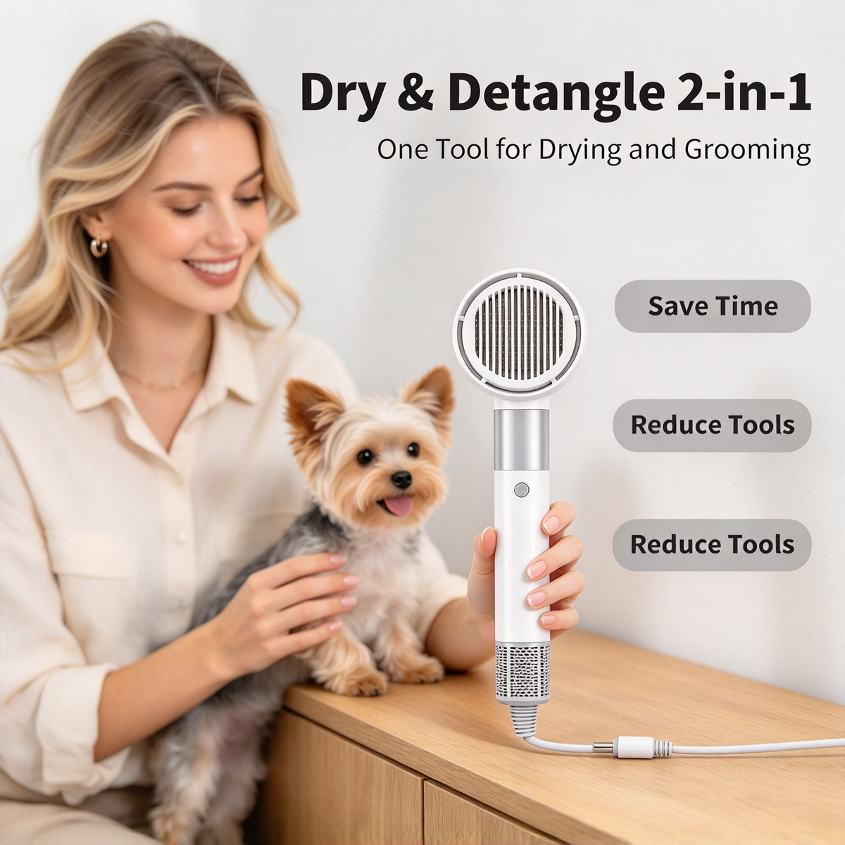 🐶2‑in‑1 Pet Grooming Dryer Brush | Low Noise Portable Dog Cat Hair Blow Dryer for Home Pet Bath Grooming