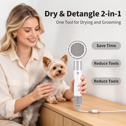 🐶2‑in‑1 Pet Grooming Dryer Brush | Low Noise Portable Dog Cat Hair Blow Dryer for Home Pet Bath Grooming