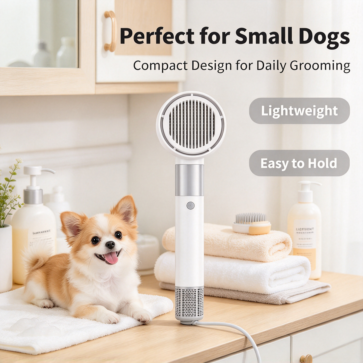 🐶2‑in‑1 Pet Grooming Dryer Brush | Low Noise Portable Dog Cat Hair Blow Dryer for Home Pet Bath Grooming