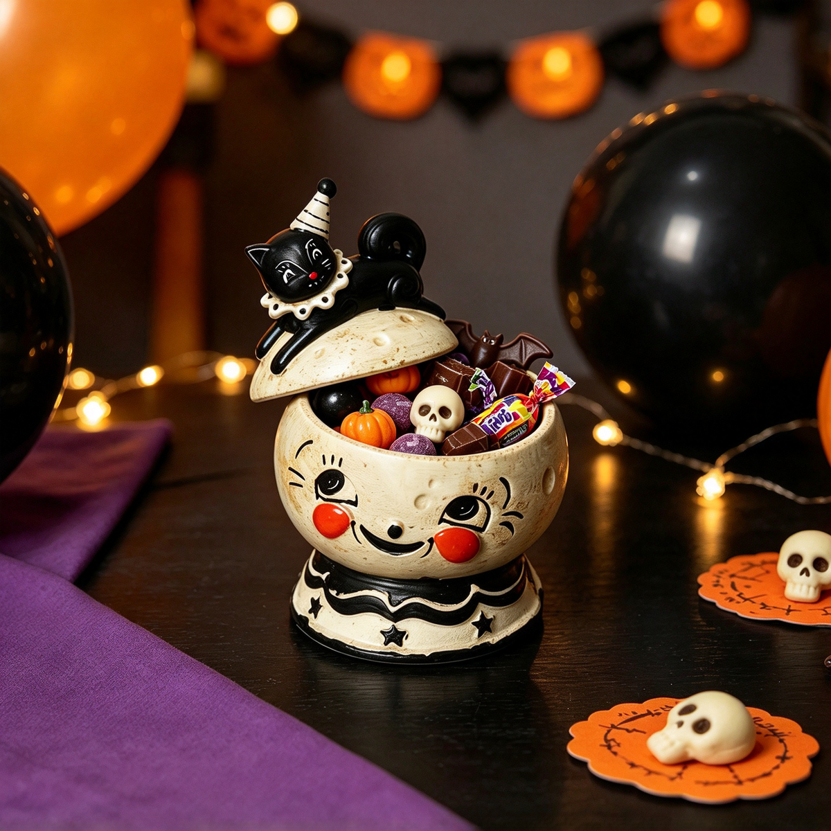 🎃Halloween Black Cat Ceramic Candy Jar | Retro Candy Bowl