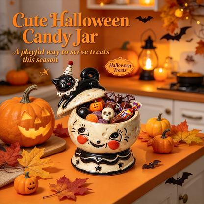 🎃Halloween Black Cat Ceramic Candy Jar | Retro Candy Bowl