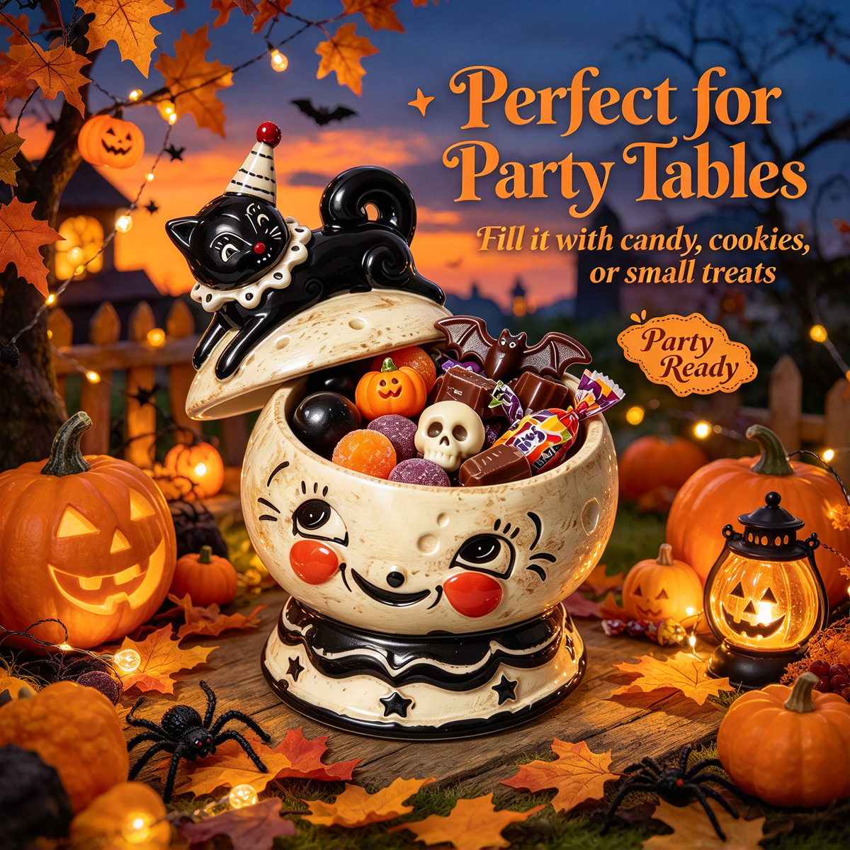 🎃Halloween Black Cat Ceramic Candy Jar | Retro Candy Bowl